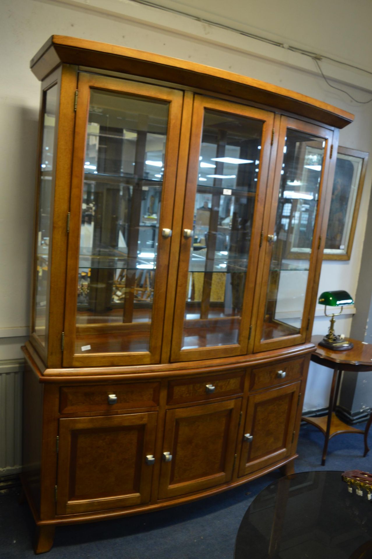Bow Front Display Cabinet with Beveled Edge Glazed