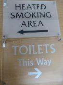 Two Perspex Signs - Toilets and Smoking Area (42x3