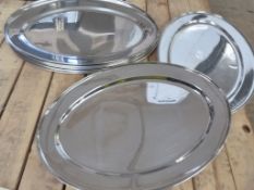 Ten Stainless Steel Serving Trays