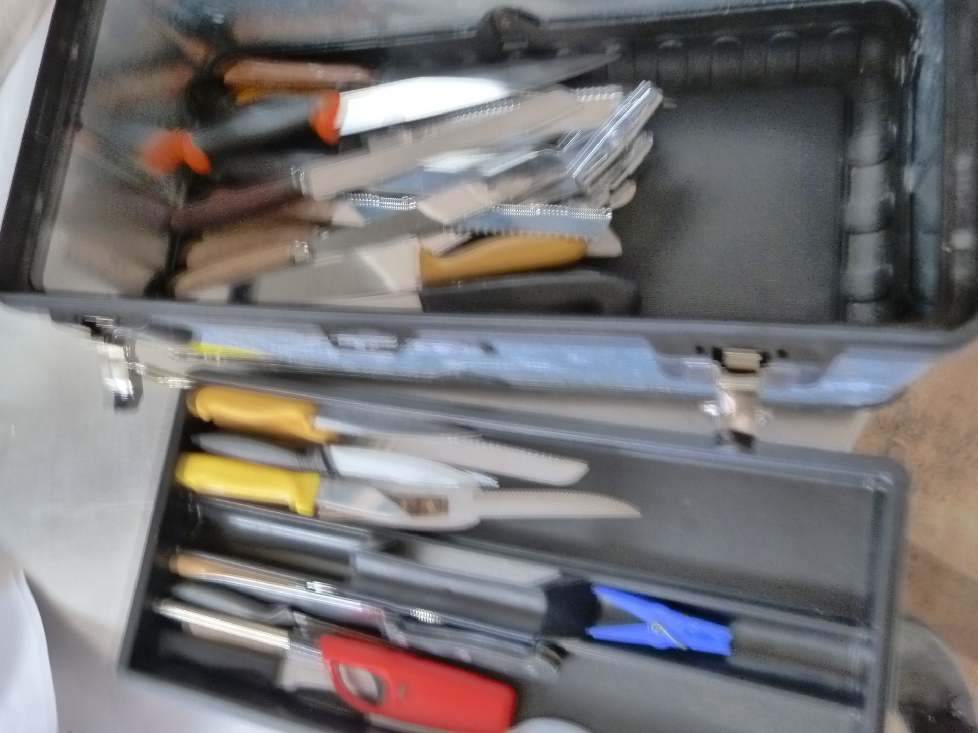 Stanley Toolbox with a Quantity of Kitchen Knives