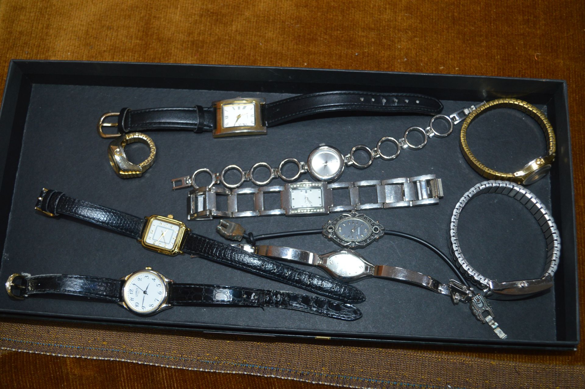 Tray Lot of Ladies Wristwatches Including a Watch