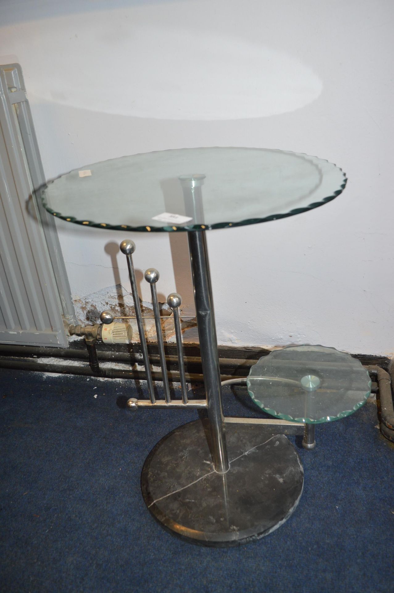 Chrome & Glass Retro Side Table on Marble Base - Image 2 of 2