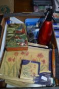 Box of Placemats, Soda Siphon and Stationery etc.