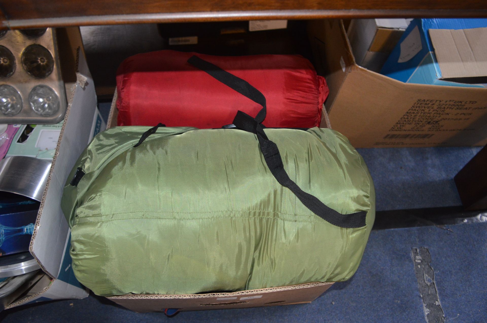 Two Sleeping Bags, Inflatable Bed, etc.