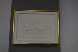 Gilt Framed Painted Relief of Horses