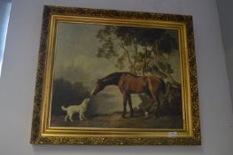 Gilt Framed Print on Canvas - Dog and a Horse