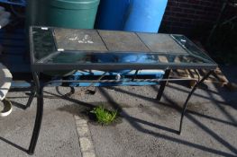 Glass Garden Table with Stone Effect Tiles