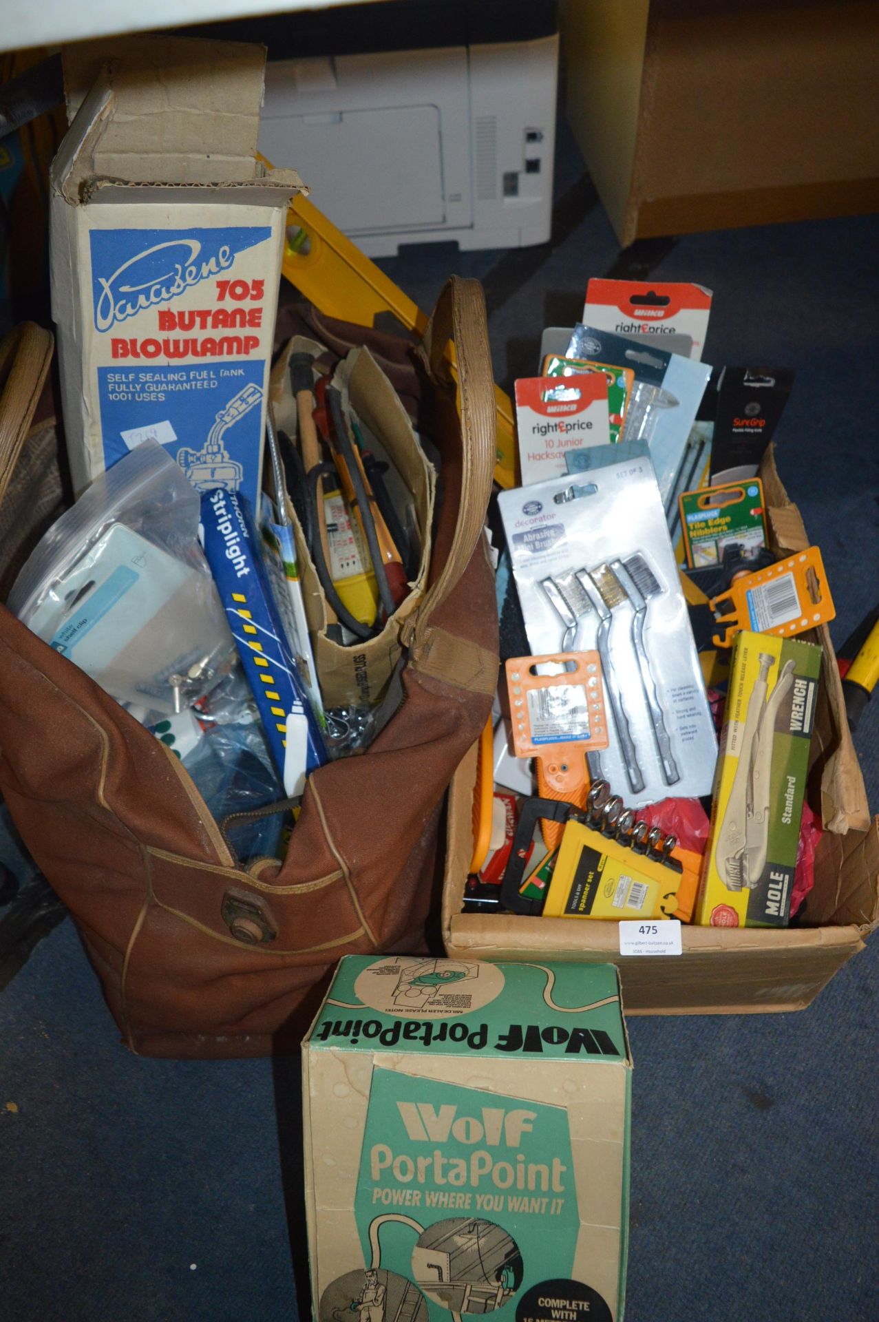 Box and a Bag of Assorted Tools Including Scrapers