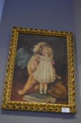 Gilt Framed Oil Painting - Girl with a Dog (Some F