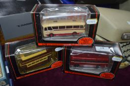 Three Diecast Scale Model Busses