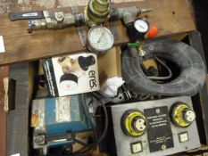 Miscellaneous Box Including Pressure Gauges, Foot