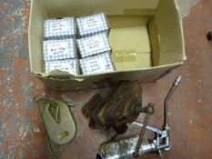 Box of Assorted Bolts, Grease Gun and a Record 510