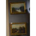 Pair of Gilt Framed Oil on Canvas - Fishing Scenes