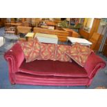 Victorian Drop Arm Sofa Reupholstered in Burgundy