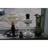 Glass Oil Lamp, Electric 1930 Bakelite Lamp & Glas