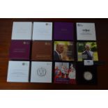 Twelve Royal Mint Silver Proof Coins - Mainly Roya