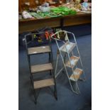 Two Small Metal & Wood Folding Steps