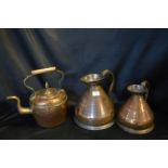 Two Victorian Copper Jugs and Kettle