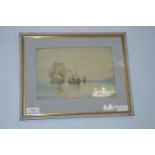 Framed Watercolour Shipping by Austin Smith 1922