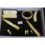 Assorted Victorian Ivory Items including Bangle, T