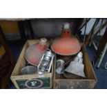 Two Wooden Crates Containing Metal Lamps etc