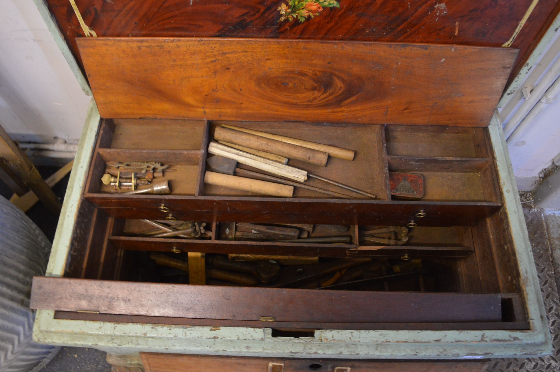 Victorian Joiners Chest with Mahogany Compartments and Joiners Tools - Image 3 of 3