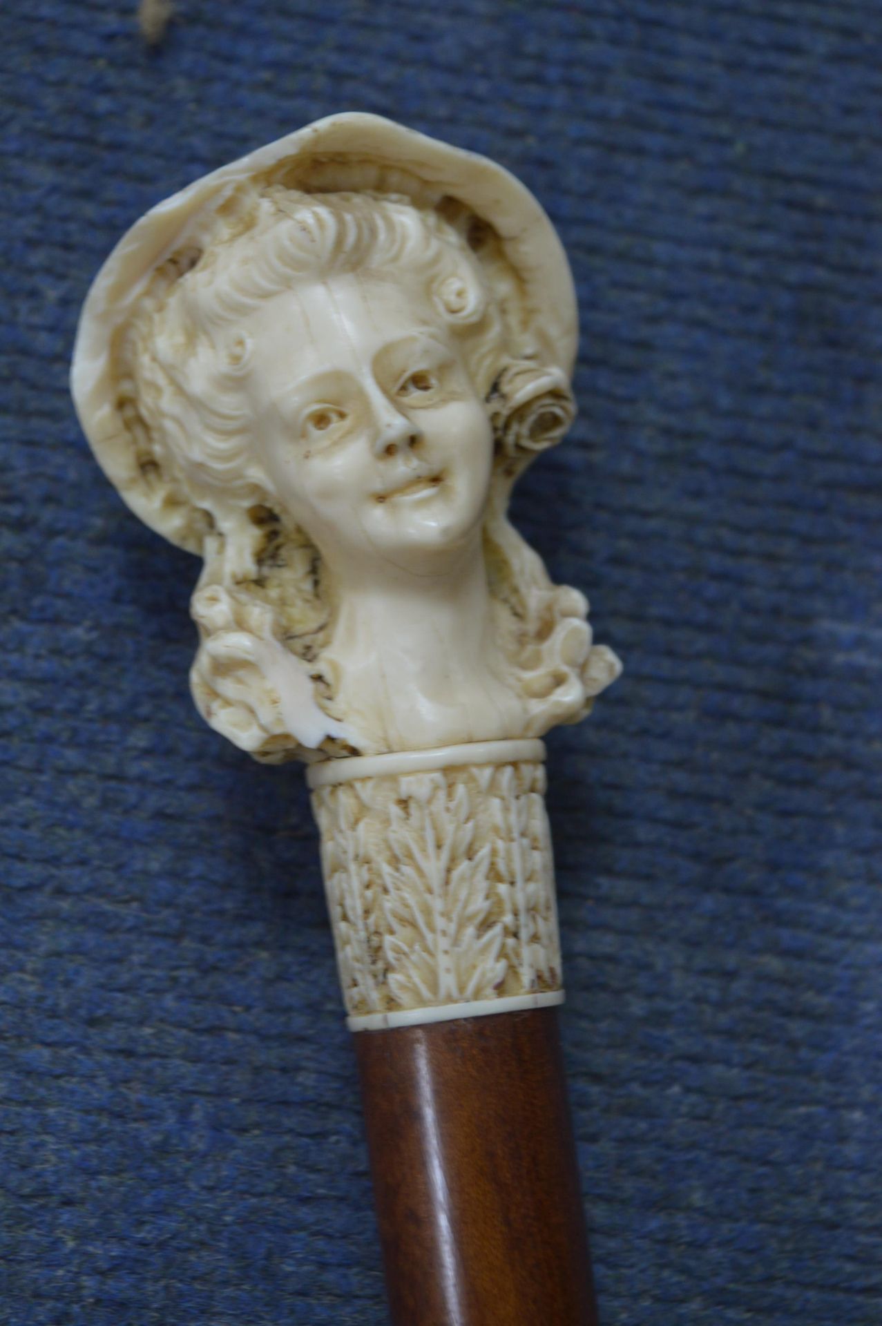 Walking Stick with Carved Bone Figure of a Young L - Image 2 of 2