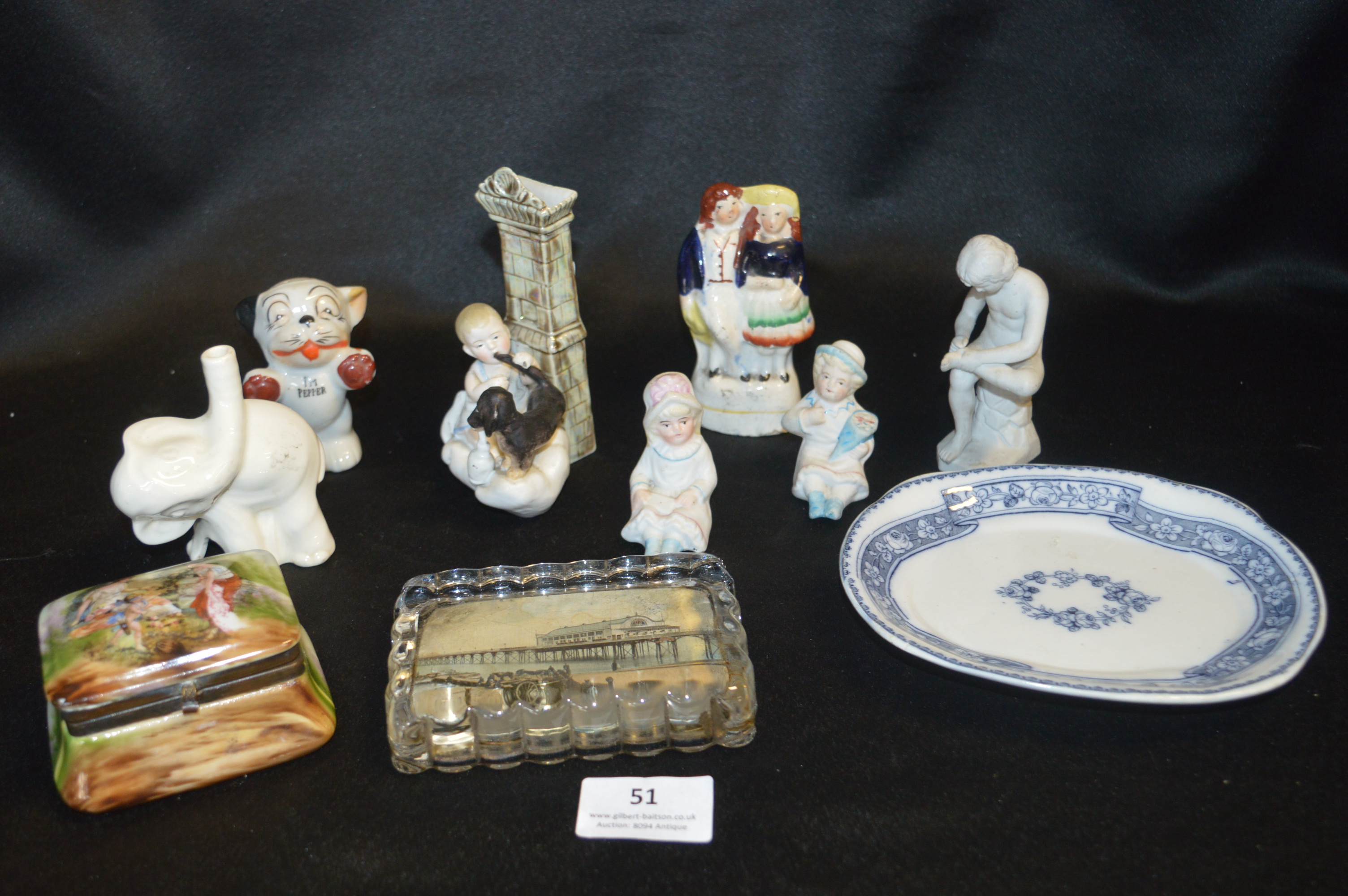 Ceramic Ornaments Including Parian Ware Figure, Bo