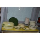 Cream and Green Enameled Ware