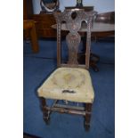Carved Oak Hall Chair - Some Wear to Upholstery