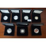 Five Boxed Royal Mint UK Silver Proof Coins - £5 e