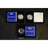 Three Royal Mint Britannia 1oz Silver Brilliant Un