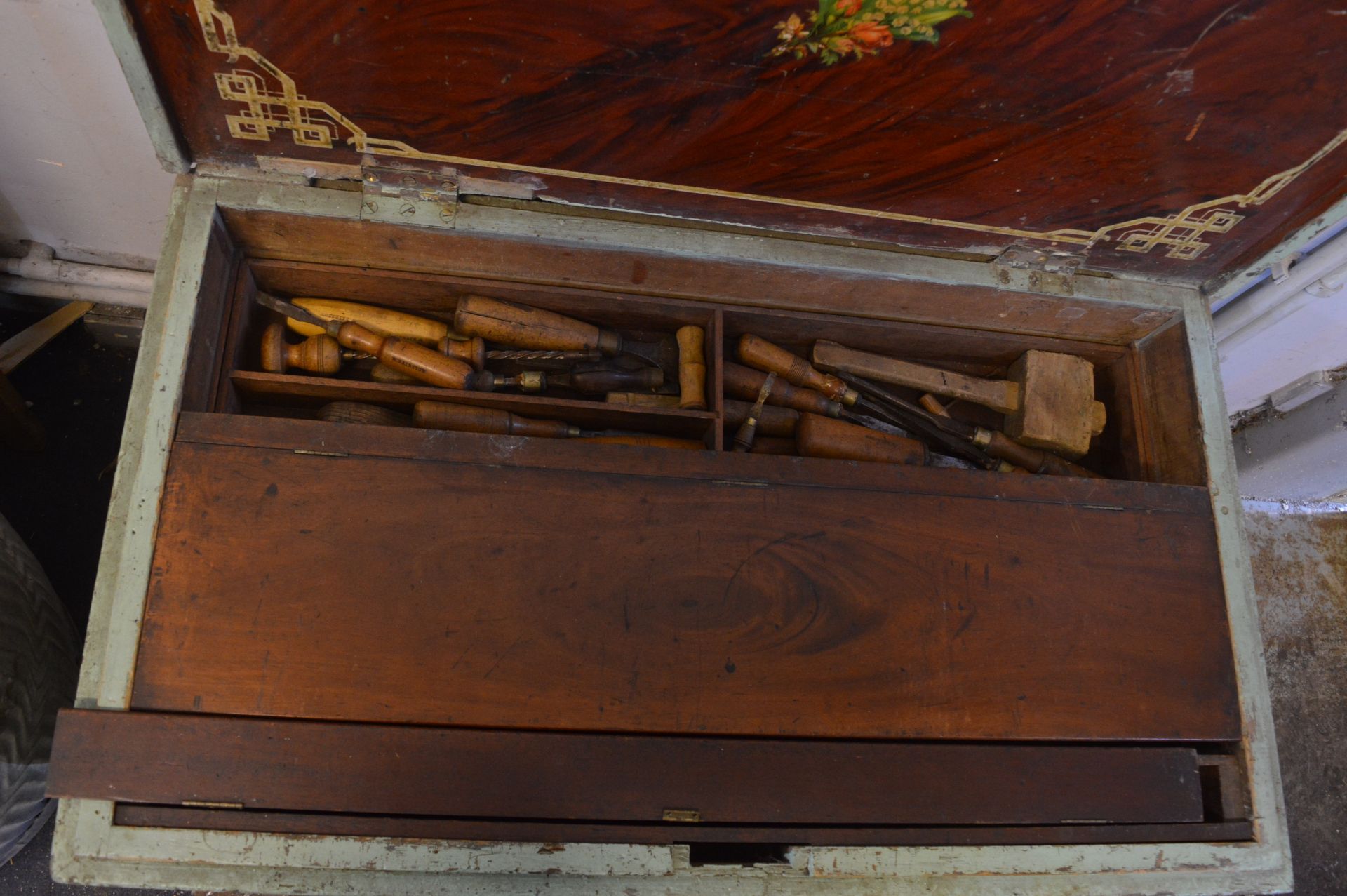 Victorian Joiners Chest with Mahogany Compartments and Joiners Tools - Image 2 of 3