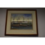 Framed Watercolour of Hull Docks by Adrian Thompso