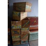 Ten Assorted Wooden Fruit Crates with Paper Labels