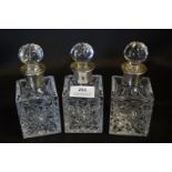 Three Cut Glass Square Crystal Decanters with Hall - A/F
