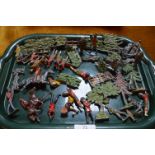 Tray Lots of Lead Toy Figures - Soldiers, Trees et