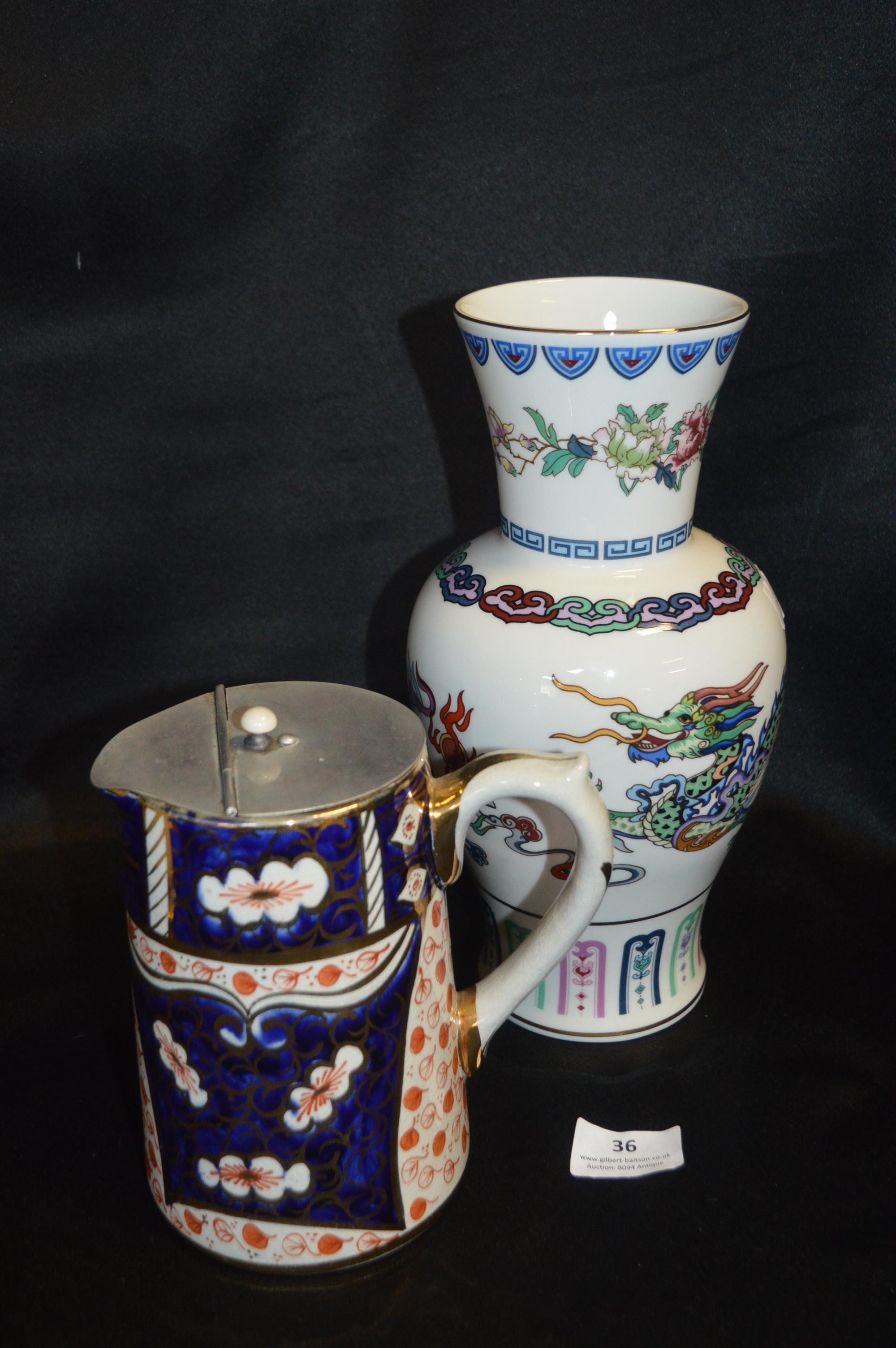 Victorian Pewter Lidded Jug & Oriental Vase