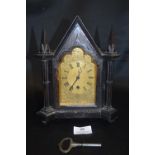 Gothic Mantel Clock with Key - Missing Glass