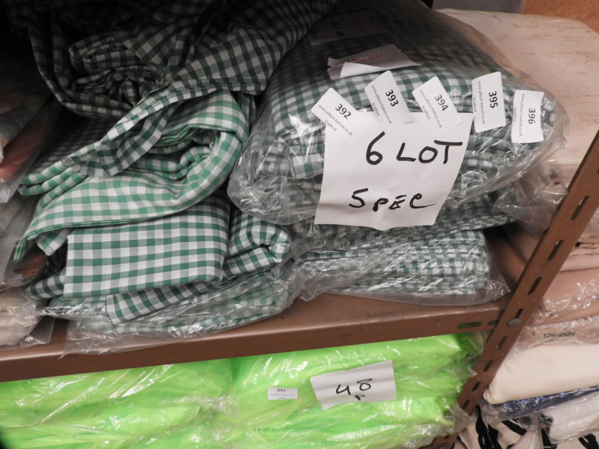 *Five 108x60" Green Gingham Tablecloths