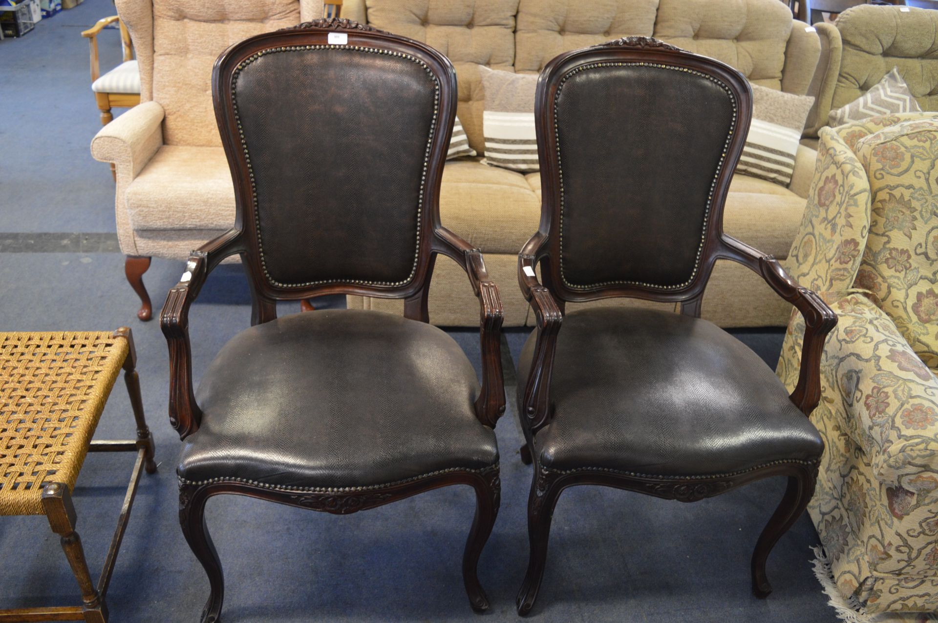 Pair of Mock Snakeskin Covered Armchairs