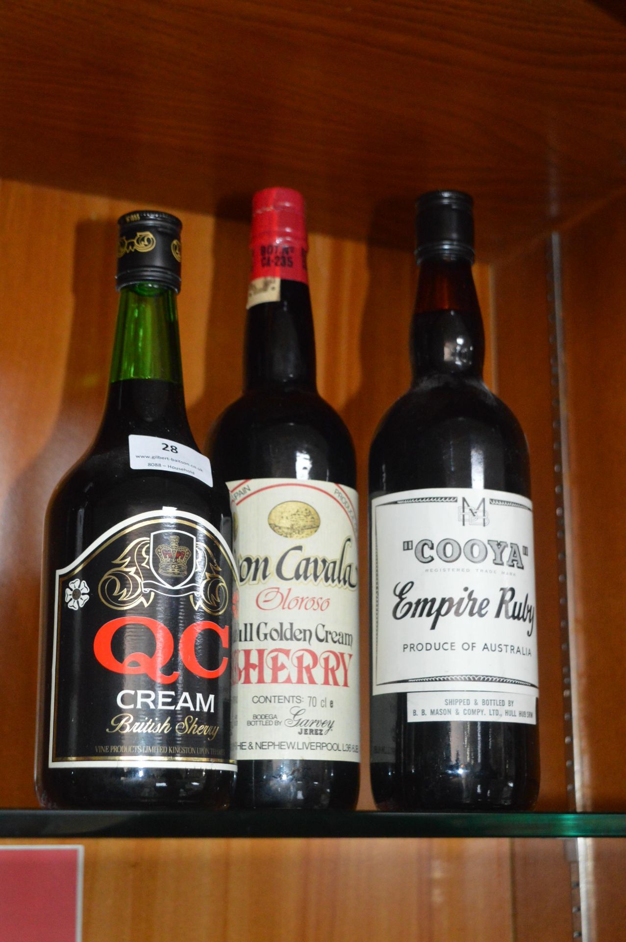 Two Bottles of Sherry; Bottle of QC Cream, Don Cav