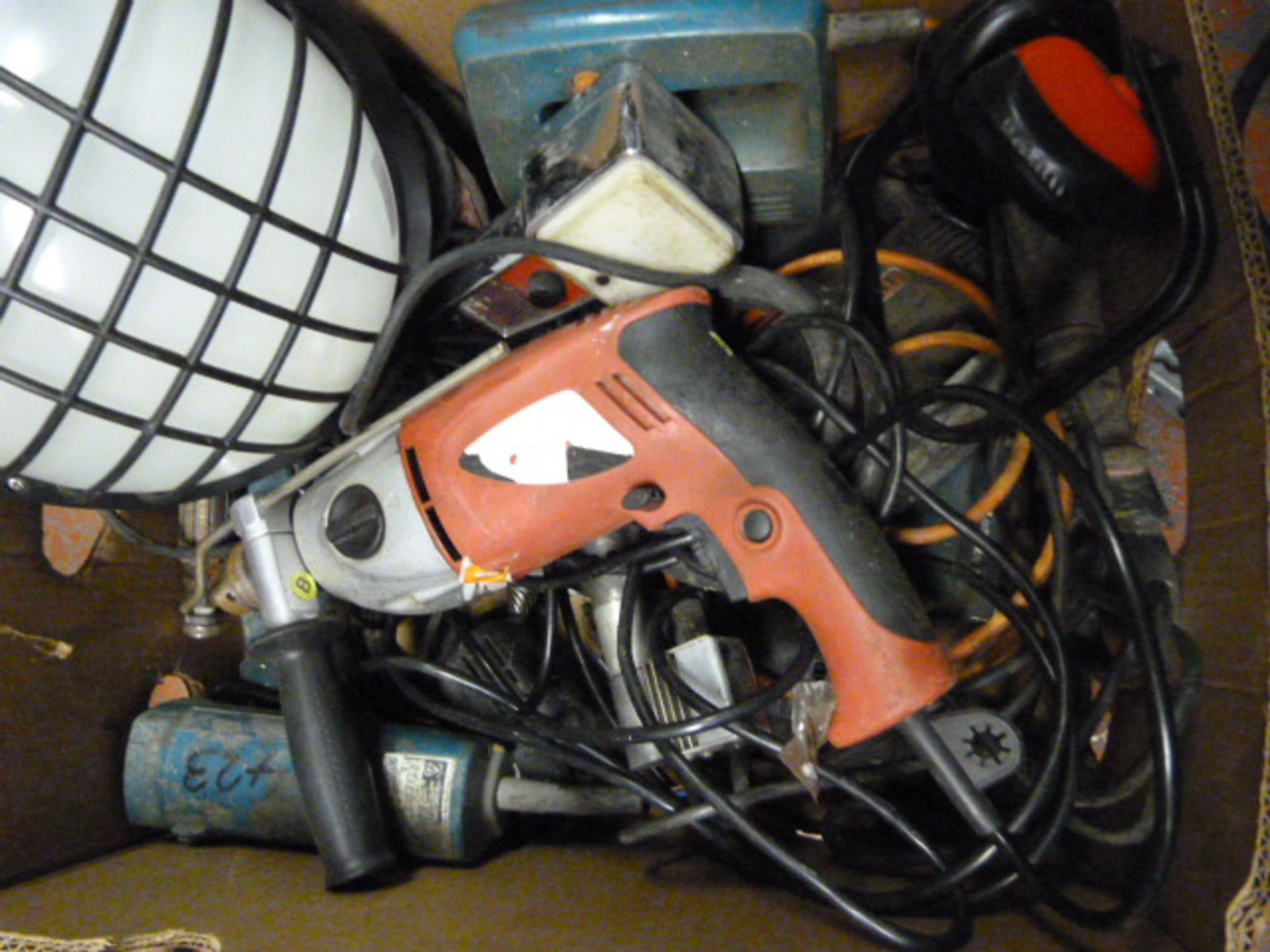 Box of Tools Including Drills, Jigsaws, Exhaust An