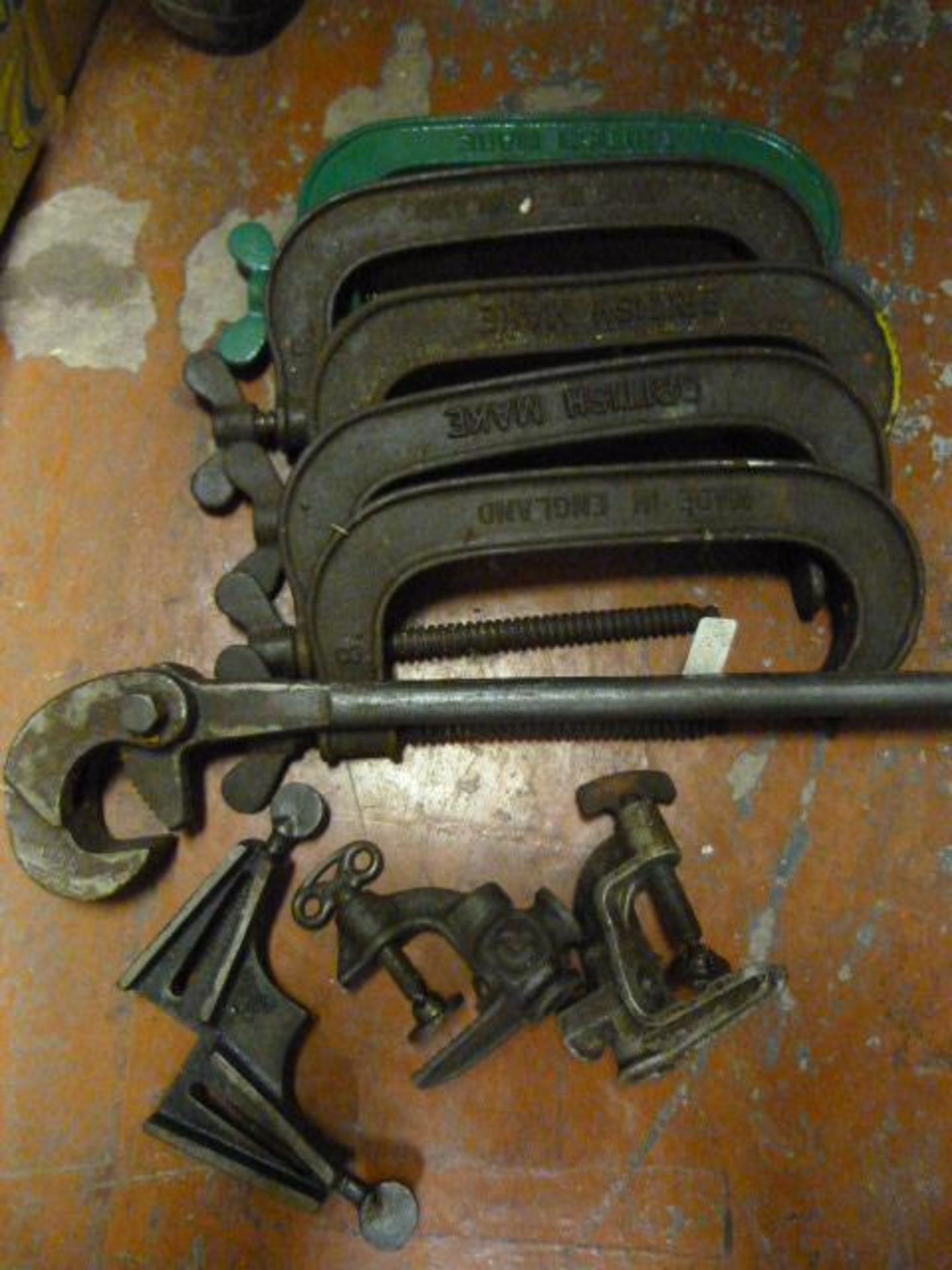 Quantity of G and Other Clamps and a Pipe Wrench