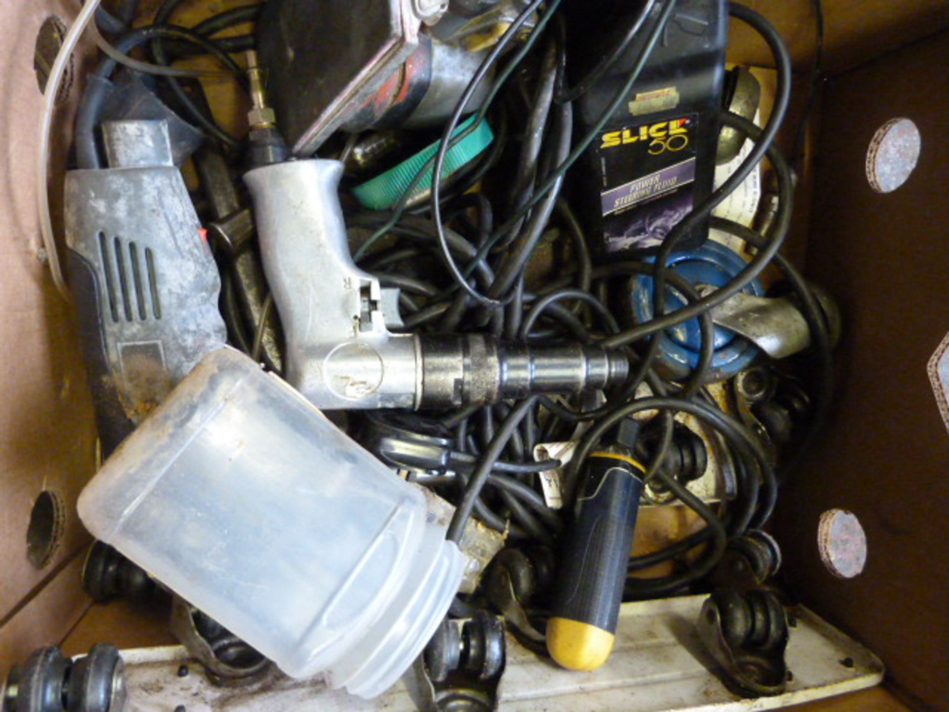 Box of Pneumatic Tools, Electric Sander, etc.