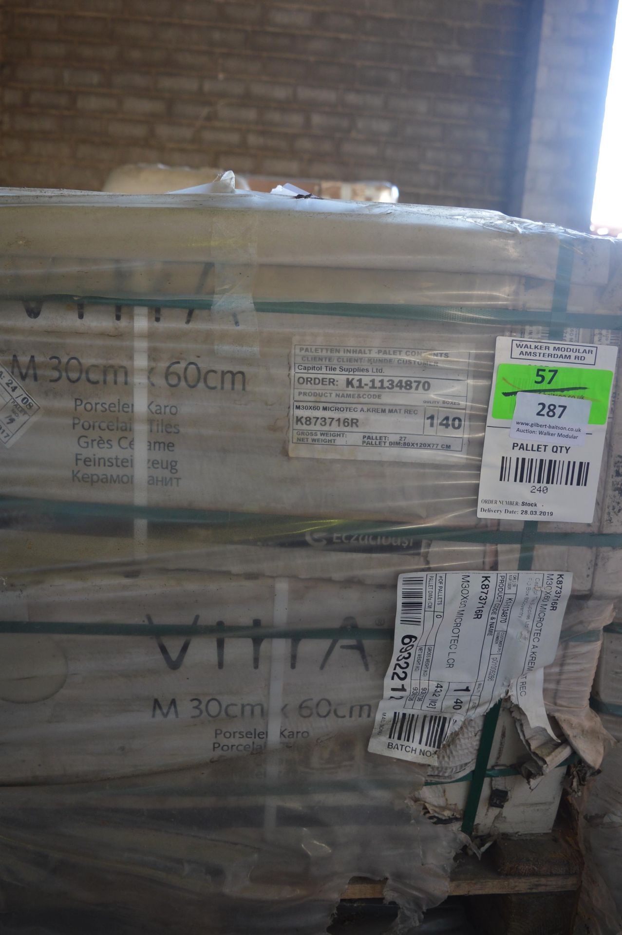 *Pallet Containing 40 Packs of Vitra Turkish Tiles (Shade BE1) 30x60cm