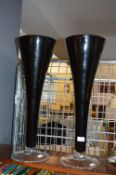 Two Black Glass Vases