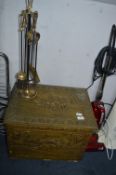 Brass Log Box with Farming Scene and a Brass Fires