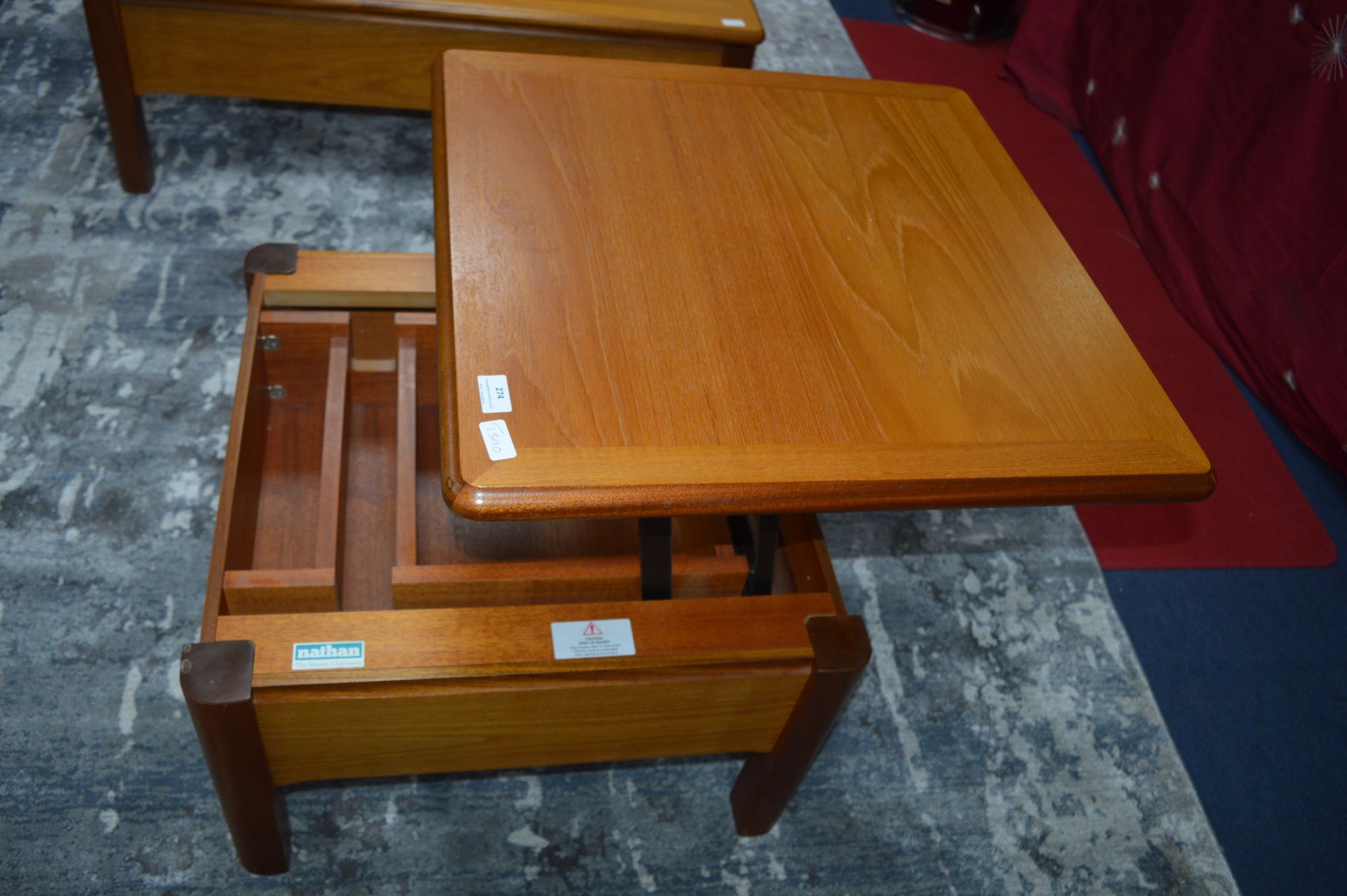 Nathan Oak & Teak Square Coffee Table with Interna - Image 2 of 2