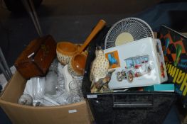 Two Boxes of Household Goods, Electric Fan, Potter